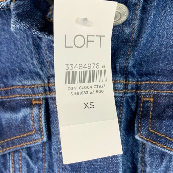 NWT Loft women’s Denim Jeans Trucker Jacket in Classic Mid Wash Size xsmall - Picture 6 of 10